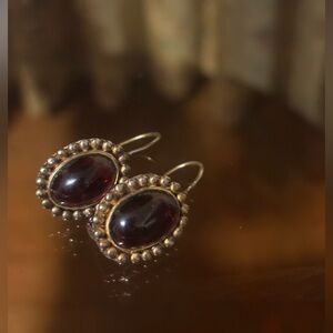 Vintage Garnet Cabochon Earrings, stamped 925.